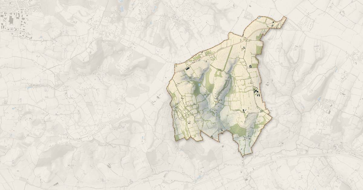 Portrait cartographique de Douville-en-Auge : relief, eau, forêts, bâti et voies, calculés à partir des données de l'IGN