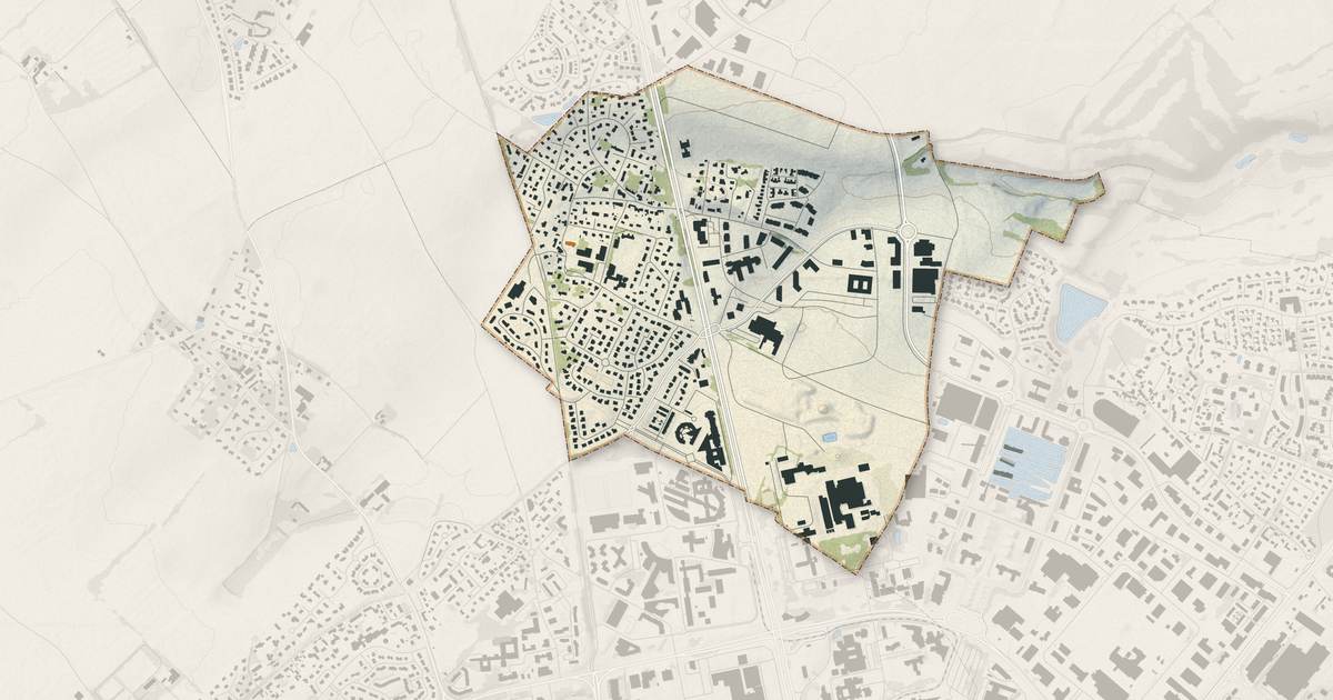 Portrait cartographique de Épron : relief, eau, forêts, bâti et voies, calculés à partir des données de l'IGN