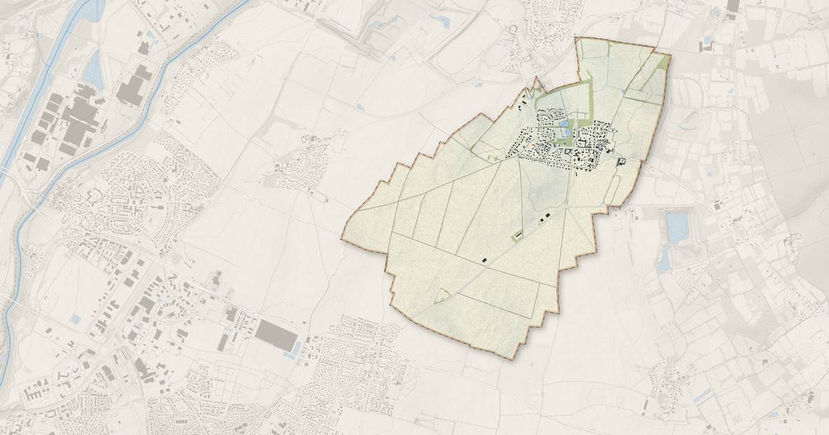 Portrait cartographique de Escoville : relief, eau, forêts, bâti et voies, calculés à partir des données de l'IGN