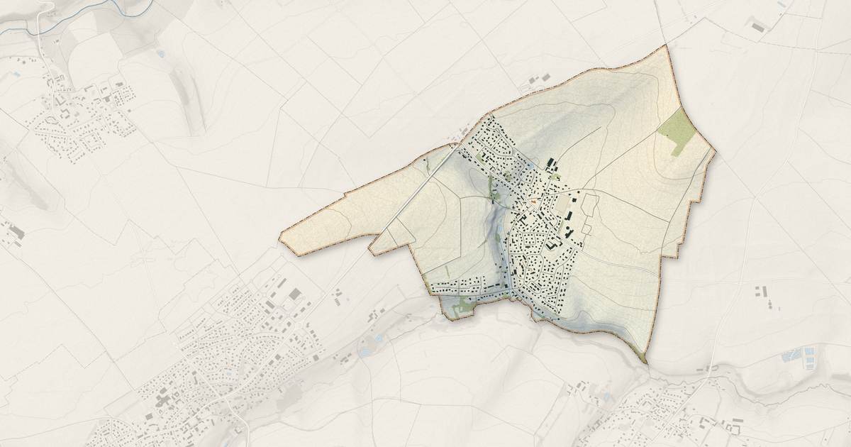 Portrait cartographique de Esquay-Notre-Dame : relief, eau, forêts, bâti et voies, calculés à partir des données de l'IGN