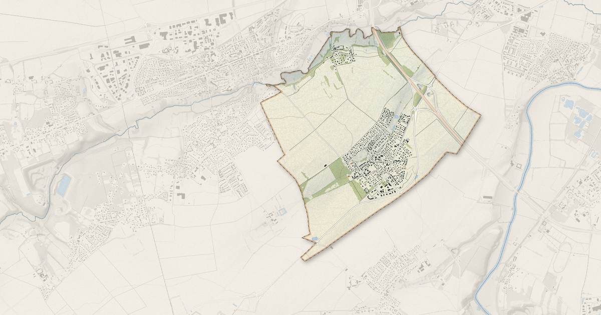 Portrait cartographique de Éterville : relief, eau, forêts, bâti et voies, calculés à partir des données de l'IGN