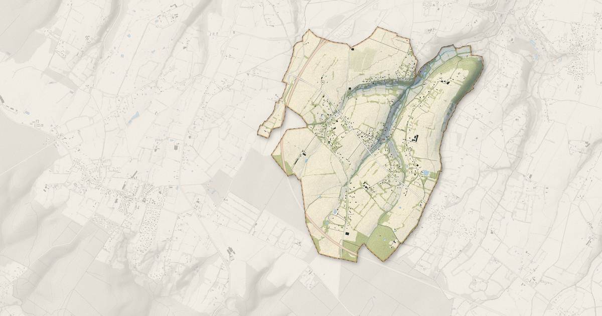 Portrait cartographique de Fourneville : relief, eau, forêts, bâti et voies, calculés à partir des données de l'IGN