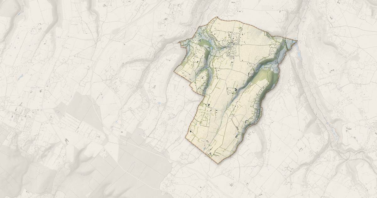 Portrait cartographique de Genneville : relief, eau, forêts, bâti et voies, calculés à partir des données de l'IGN