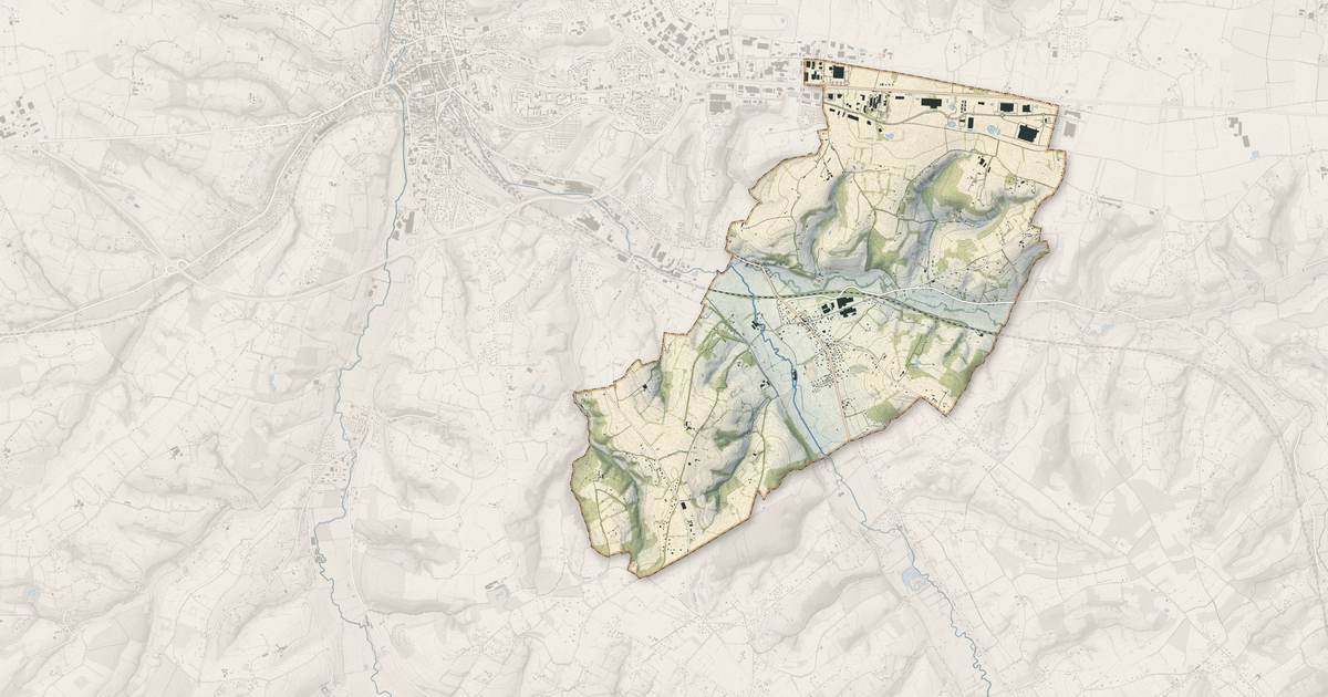Portrait cartographique de Glos : relief, eau, forêts, bâti et voies, calculés à partir des données de l'IGN