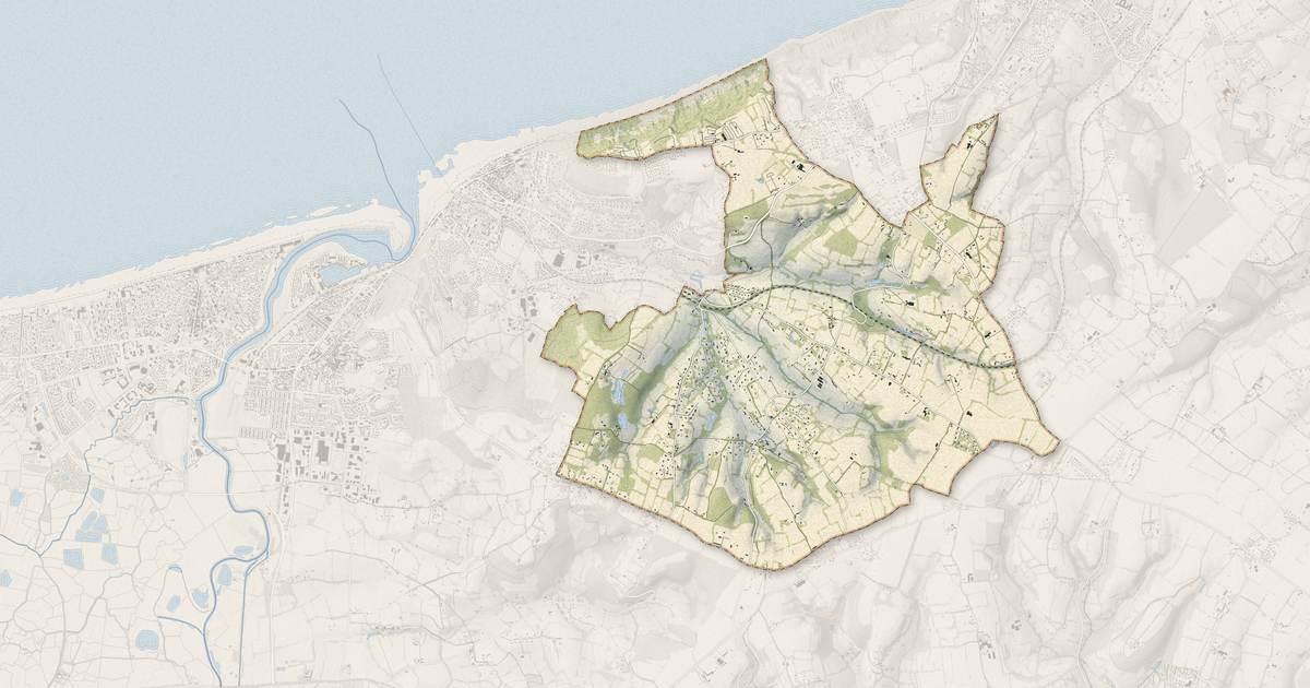 Portrait cartographique de Gonneville-sur-Mer : relief, eau, forêts, bâti et voies, calculés à partir des données de l'IGN
