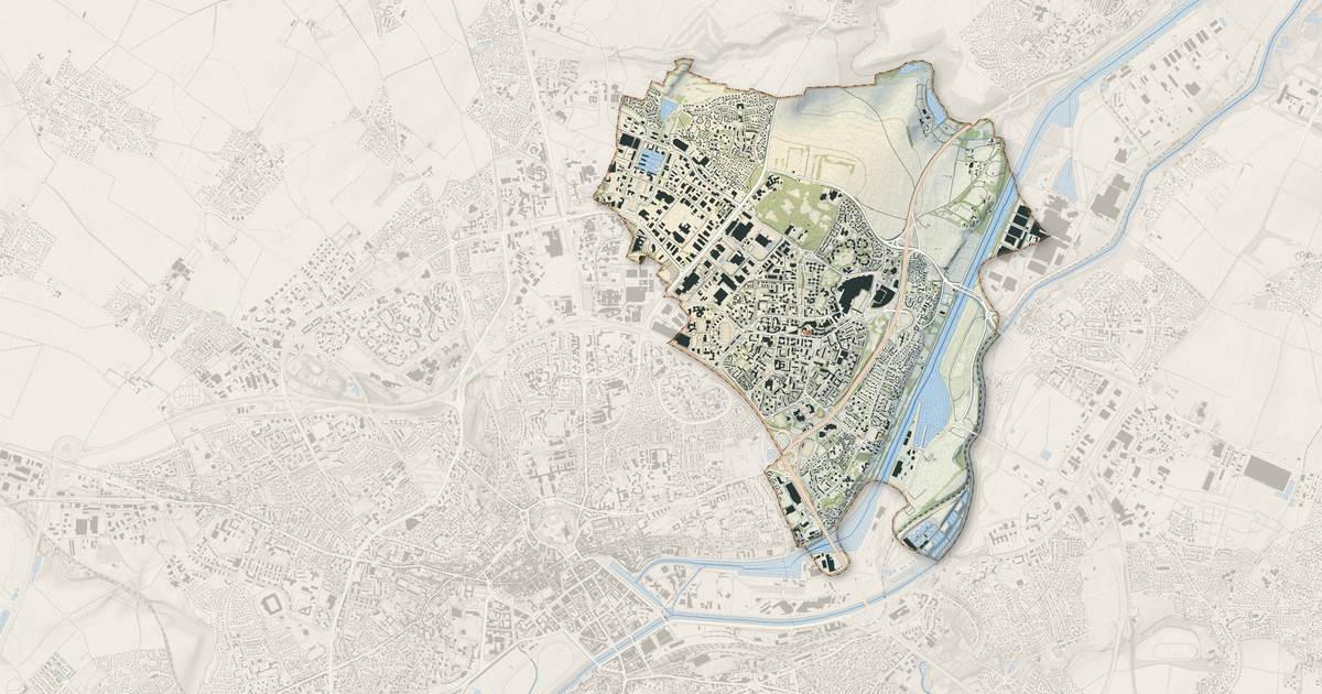 Portrait cartographique de Hérouville-Saint-Clair : relief, eau, forêts, bâti et voies, calculés à partir des données de l'IGN