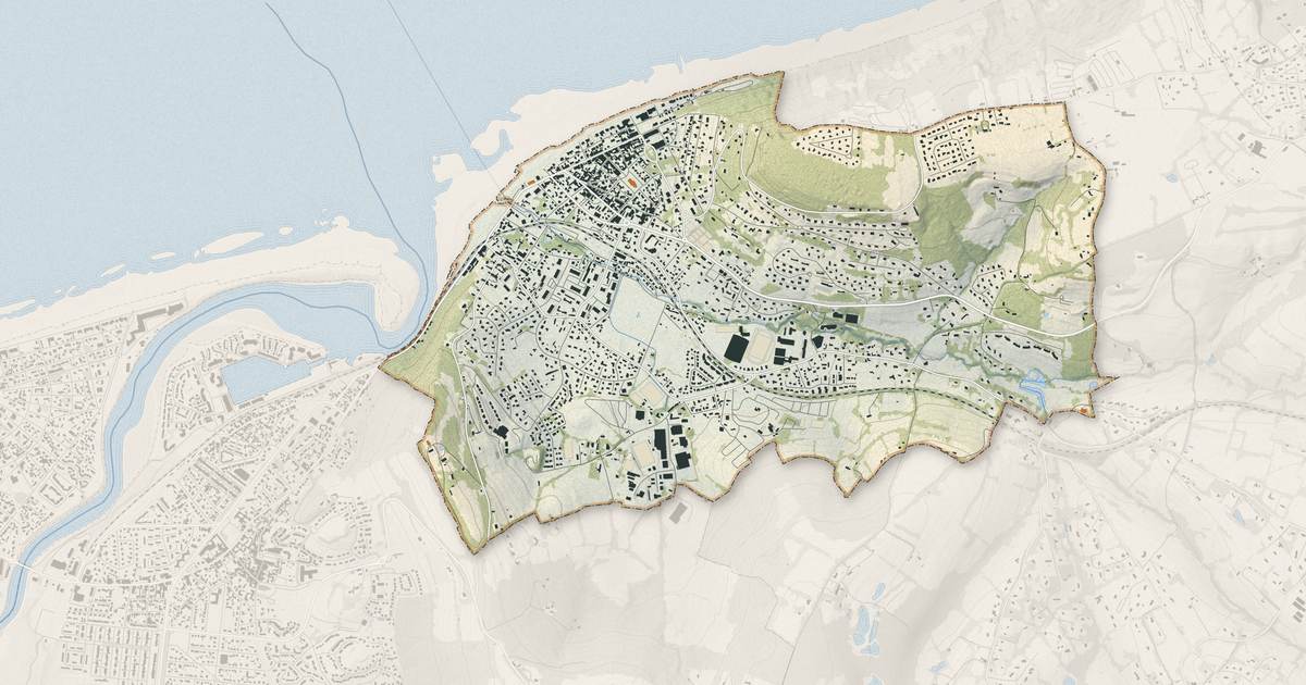 Portrait cartographique de Houlgate : relief, eau, forêts, bâti et voies, calculés à partir des données de l'IGN