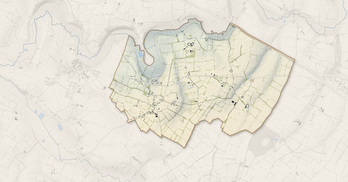 Portrait cartographique de Mandeville-en-Bessin : relief, eau, forêts, bâti et voies, calculés à partir des données de l'IGN