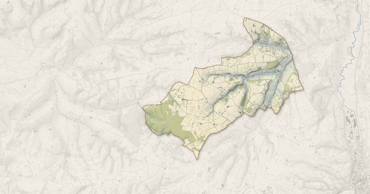 Portrait cartographique de Manerbe : relief, eau, forêts, bâti et voies, calculés à partir des données de l'IGN