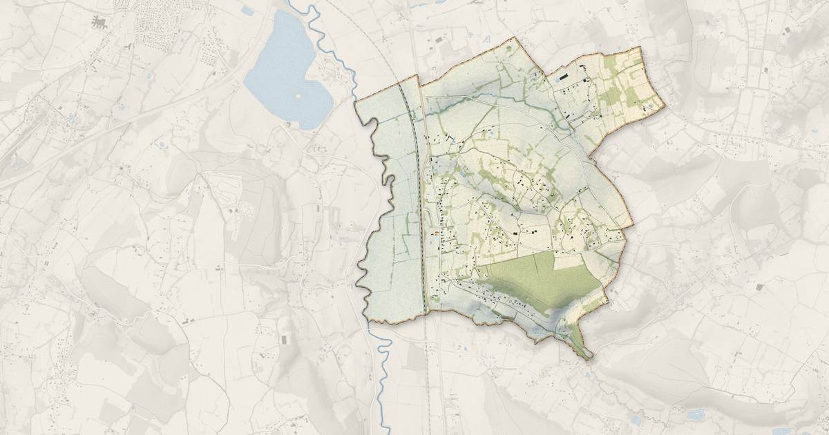 Portrait cartographique de Manneville-la-Pipard : relief, eau, forêts, bâti et voies, calculés à partir des données de l'IGN