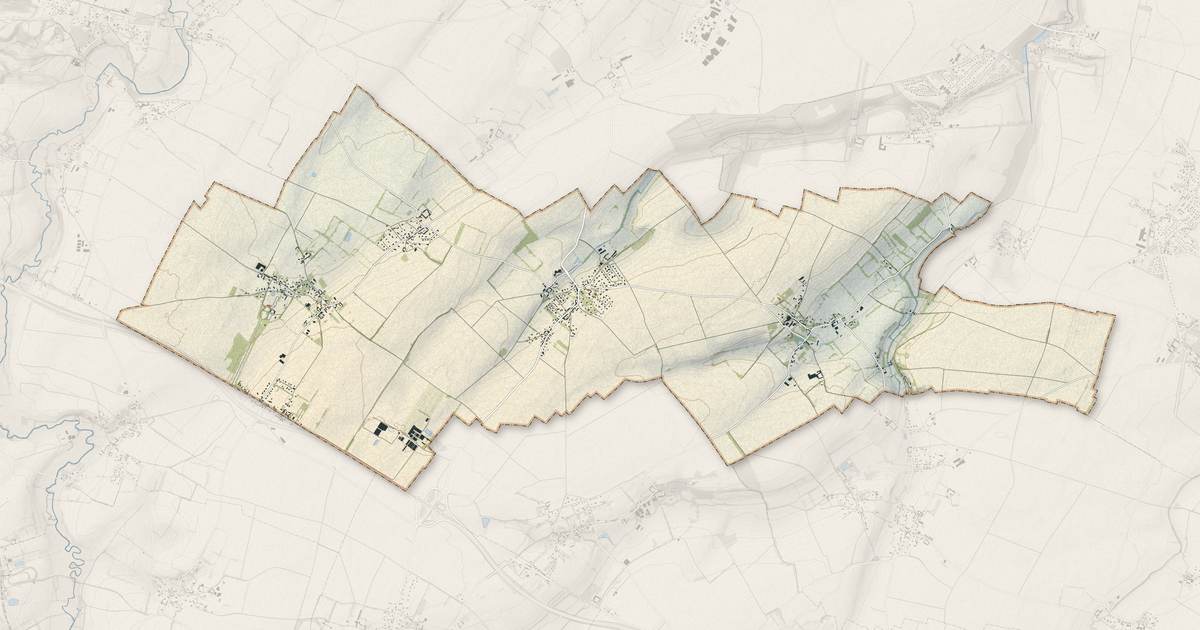 Portrait cartographique de Moulins-en-Bessin : relief, eau, forêts, bâti et voies, calculés à partir des données de l'IGN