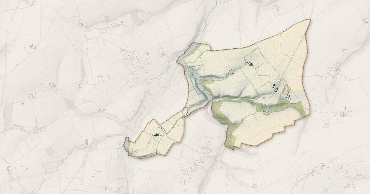 Portrait cartographique de Le Mesnil-au-Grain : relief, eau, forêts, bâti et voies, calculés à partir des données de l'IGN