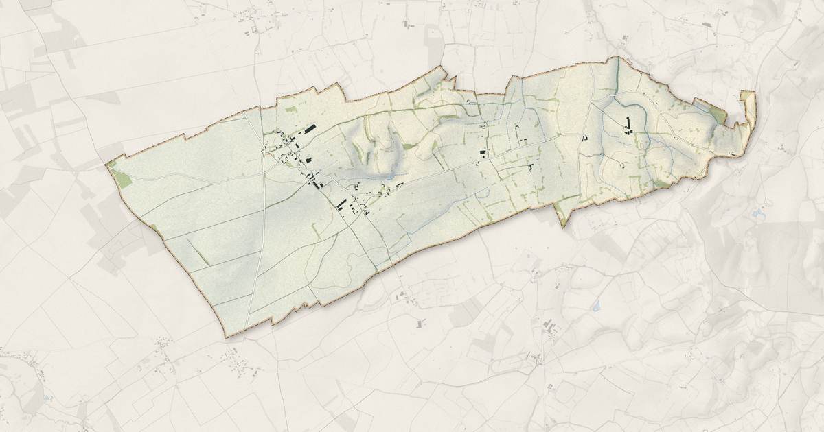 Portrait cartographique de Les Moutiers-en-Auge : relief, eau, forêts, bâti et voies, calculés à partir des données de l'IGN