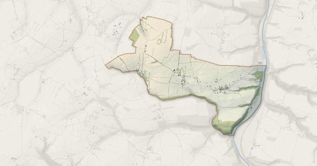 Portrait cartographique de Ouffières : relief, eau, forêts, bâti et voies, calculés à partir des données de l'IGN