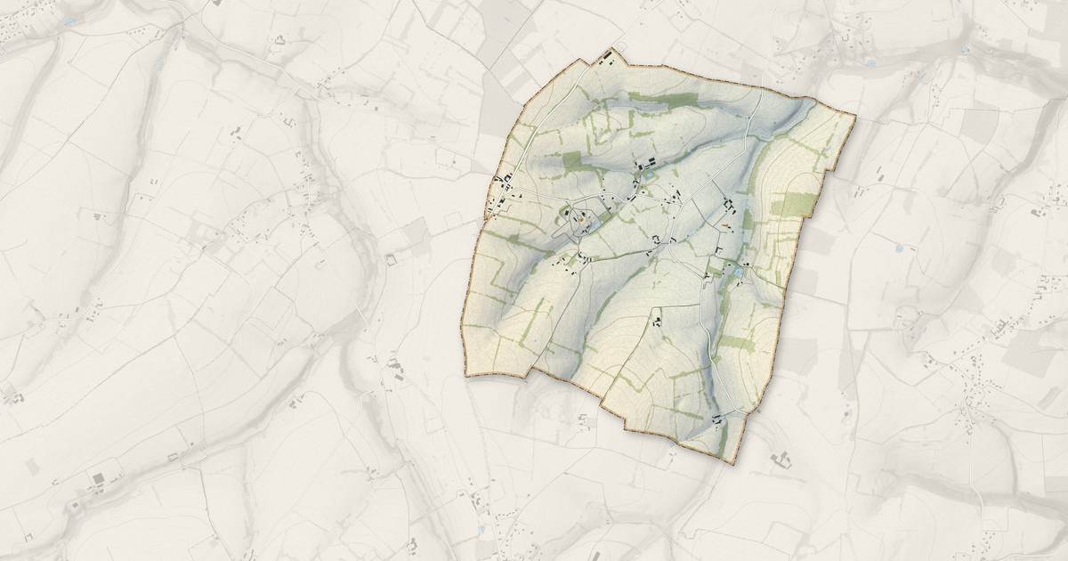 Portrait cartographique de Préaux-Bocage : relief, eau, forêts, bâti et voies, calculés à partir des données de l'IGN