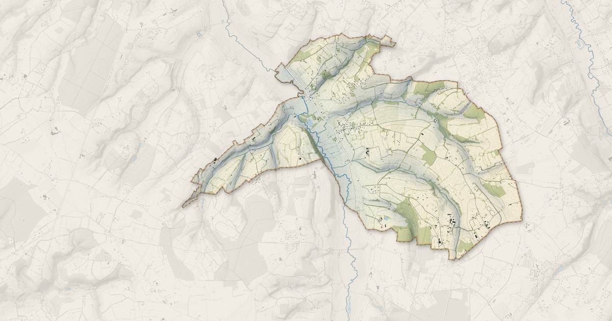 Portrait cartographique de Prêtreville : relief, eau, forêts, bâti et voies, calculés à partir des données de l'IGN