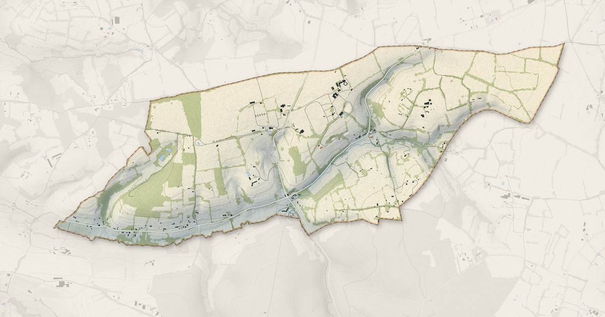 Portrait cartographique de La Roque-Baignard : relief, eau, forêts, bâti et voies, calculés à partir des données de l'IGN