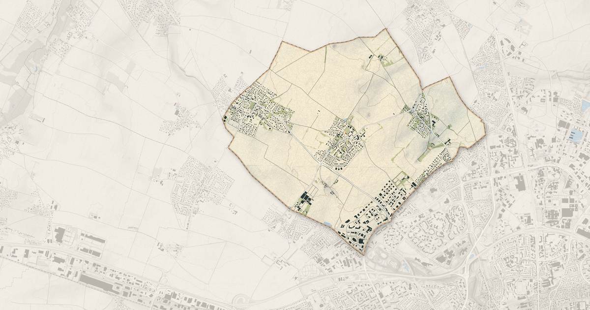Portrait cartographique de Saint-Contest : relief, eau, forêts, bâti et voies, calculés à partir des données de l'IGN