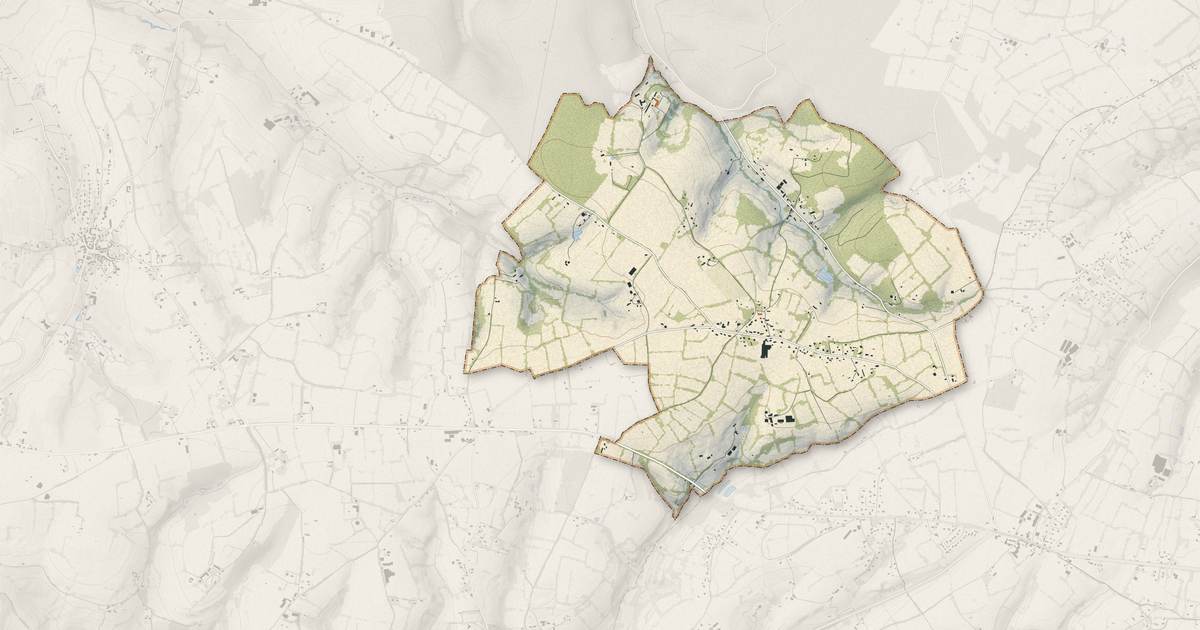 Portrait cartographique de Saint-Ouen-le-Pin : relief, eau, forêts, bâti et voies, calculés à partir des données de l'IGN