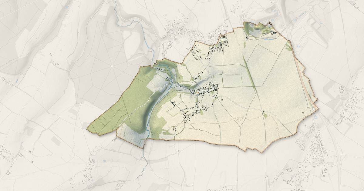 Portrait cartographique de Urville : relief, eau, forêts, bâti et voies, calculés à partir des données de l'IGN