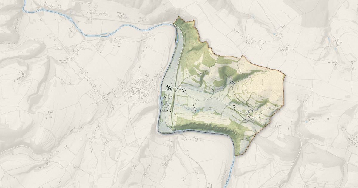 Portrait cartographique de Le Vey : relief, eau, forêts, bâti et voies, calculés à partir des données de l'IGN