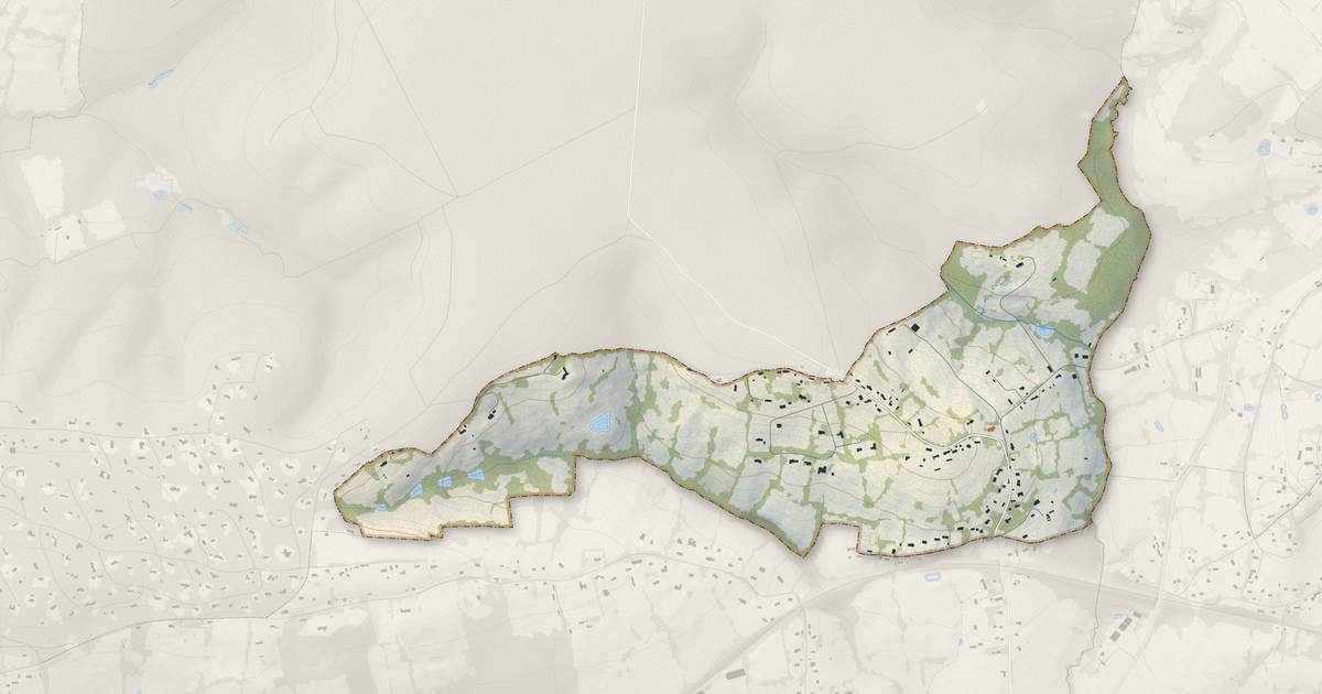Portrait cartographique de Vieux-Bourg : relief, eau, forêts, bâti et voies, calculés à partir des données de l'IGN