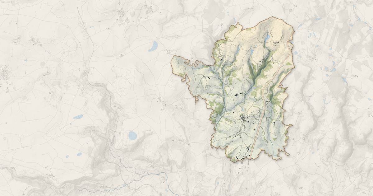 Portrait cartographique de Coren : relief, eau, forêts, bâti et voies, calculés à partir des données de l'IGN