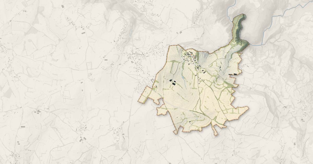 Portrait cartographique de Escorailles : relief, eau, forêts, bâti et voies, calculés à partir des données de l'IGN