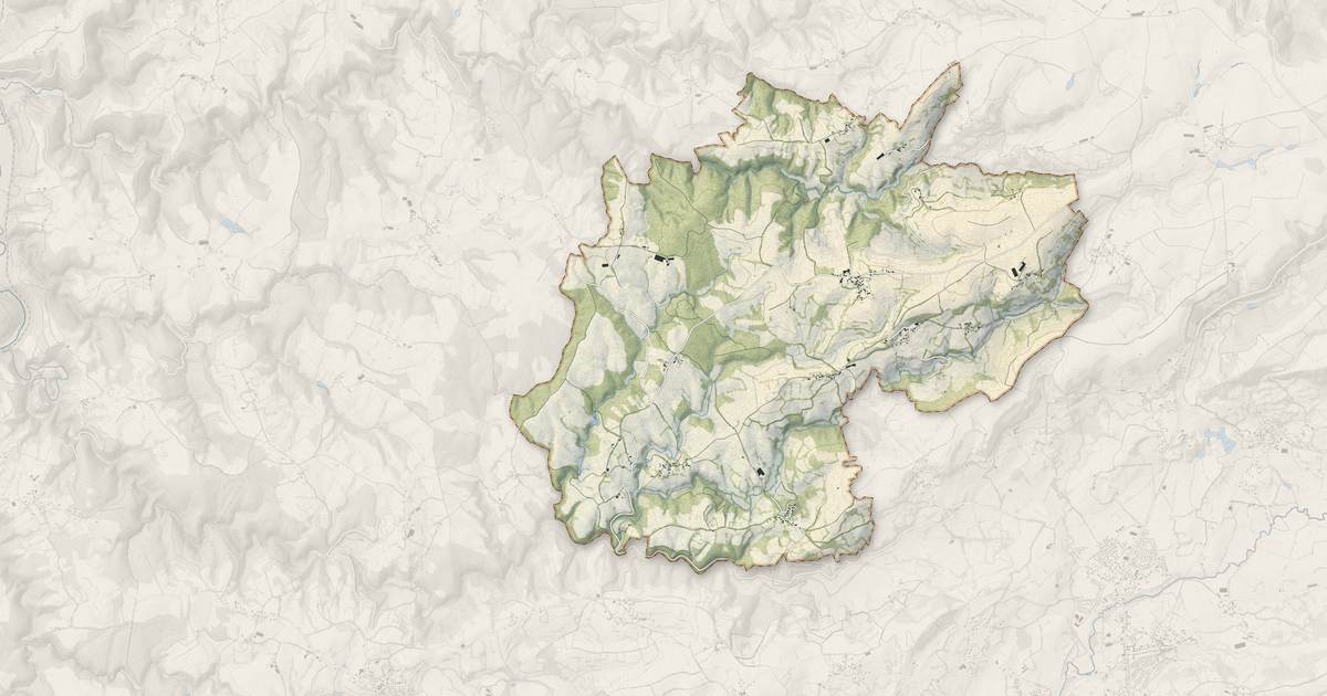 Portrait cartographique de Freix-Anglards : relief, eau, forêts, bâti et voies, calculés à partir des données de l'IGN