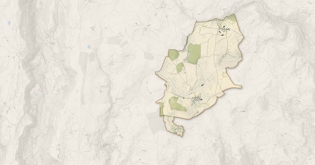 Portrait cartographique de Gourdièges : relief, eau, forêts, bâti et voies, calculés à partir des données de l'IGN