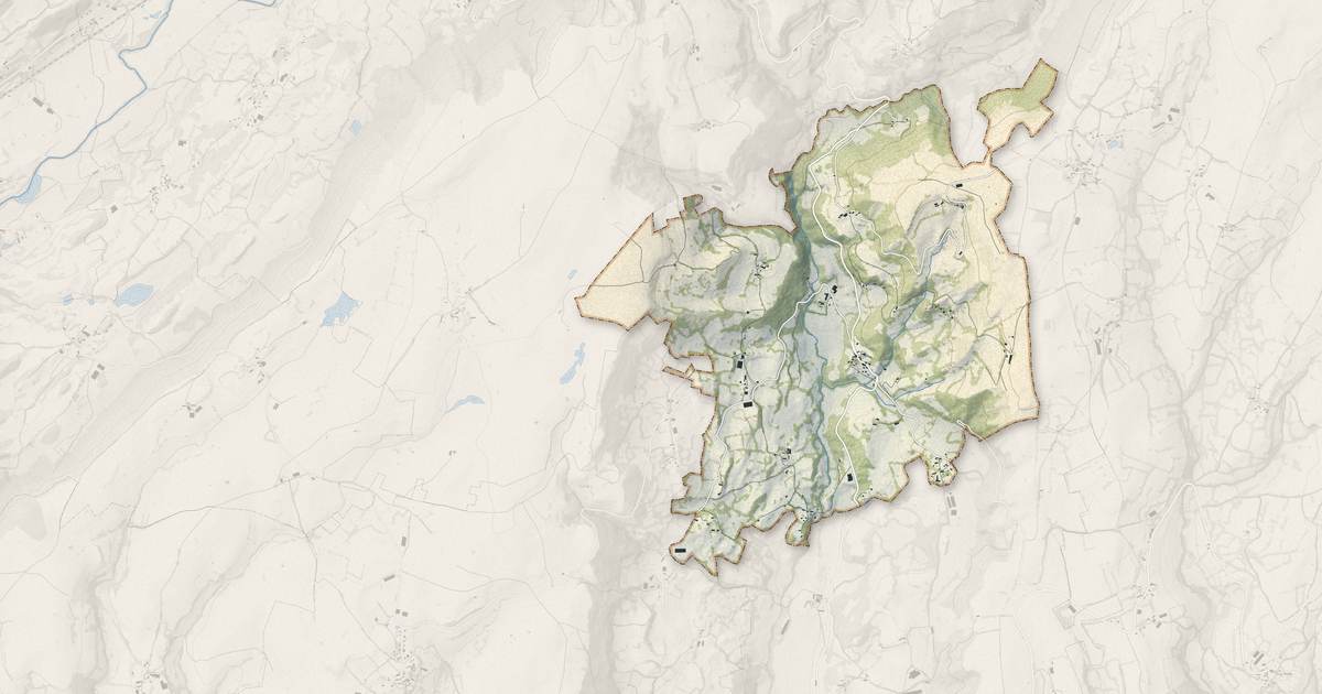 Portrait cartographique de Jou-sous-Monjou : relief, eau, forêts, bâti et voies, calculés à partir des données de l'IGN