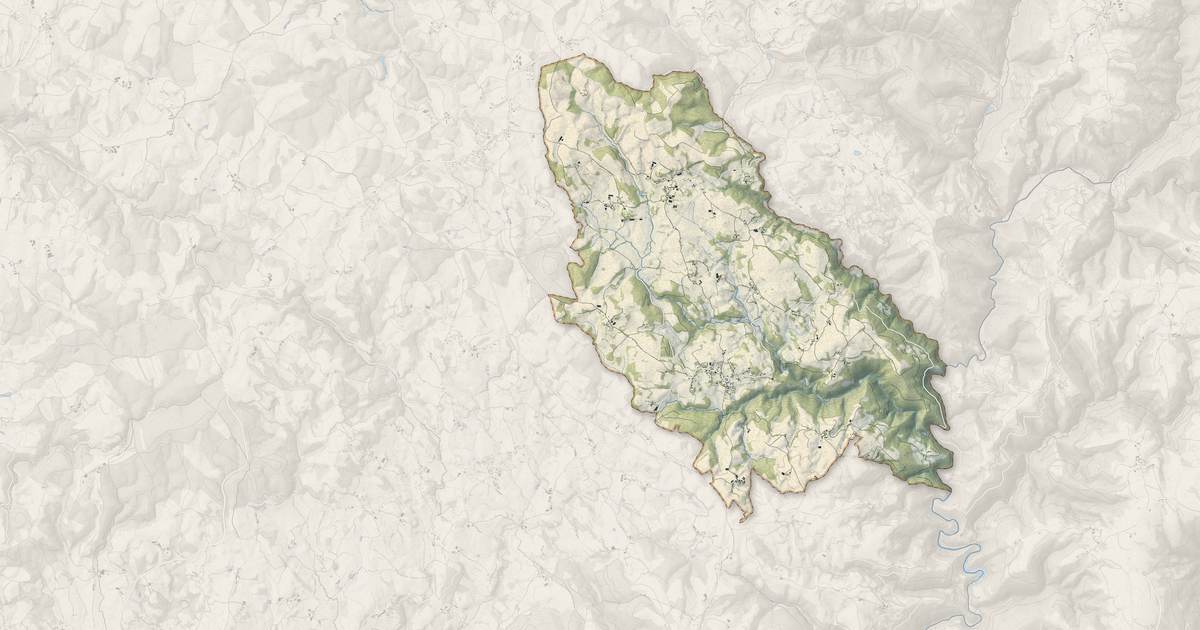 Portrait cartographique de Ladinhac : relief, eau, forêts, bâti et voies, calculés à partir des données de l'IGN