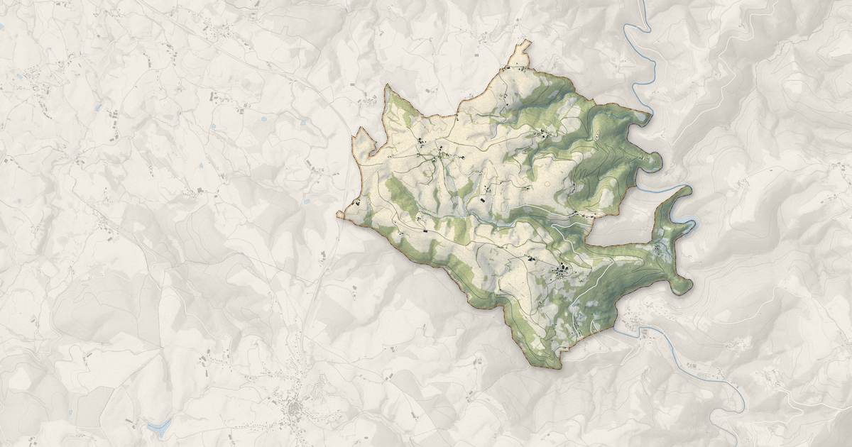 Portrait cartographique de Lapeyrugue : relief, eau, forêts, bâti et voies, calculés à partir des données de l'IGN