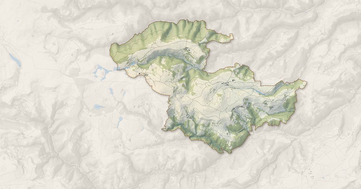Portrait cartographique de Laurie : relief, eau, forêts, bâti et voies, calculés à partir des données de l'IGN