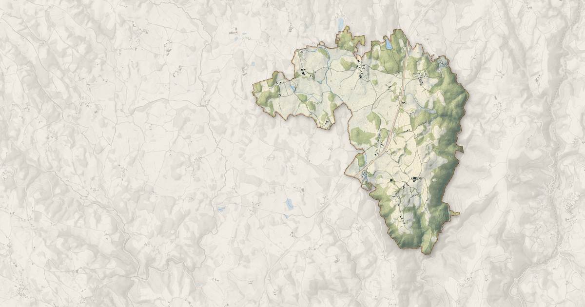 Portrait cartographique de Rouziers : relief, eau, forêts, bâti et voies, calculés à partir des données de l'IGN