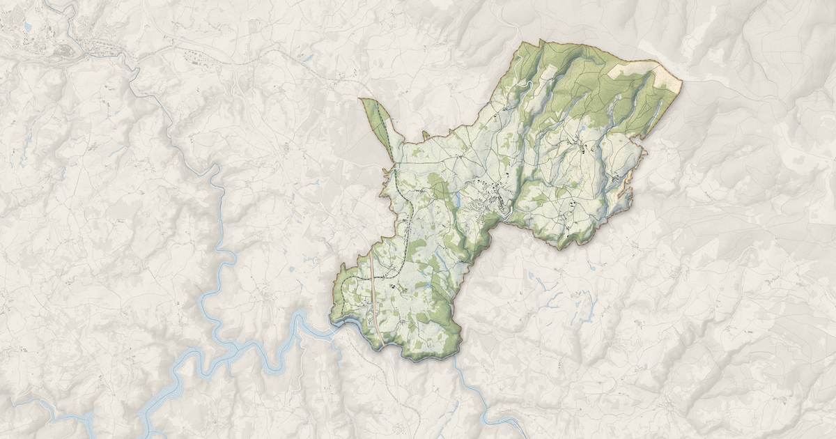 Portrait cartographique de Ruynes-en-Margeride : relief, eau, forêts, bâti et voies, calculés à partir des données de l'IGN