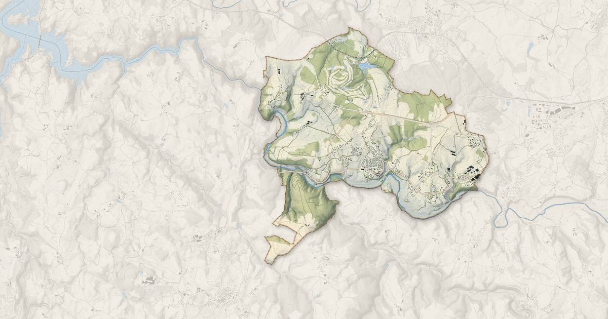 Portrait cartographique de Sansac-de-Marmiesse : relief, eau, forêts, bâti et voies, calculés à partir des données de l'IGN