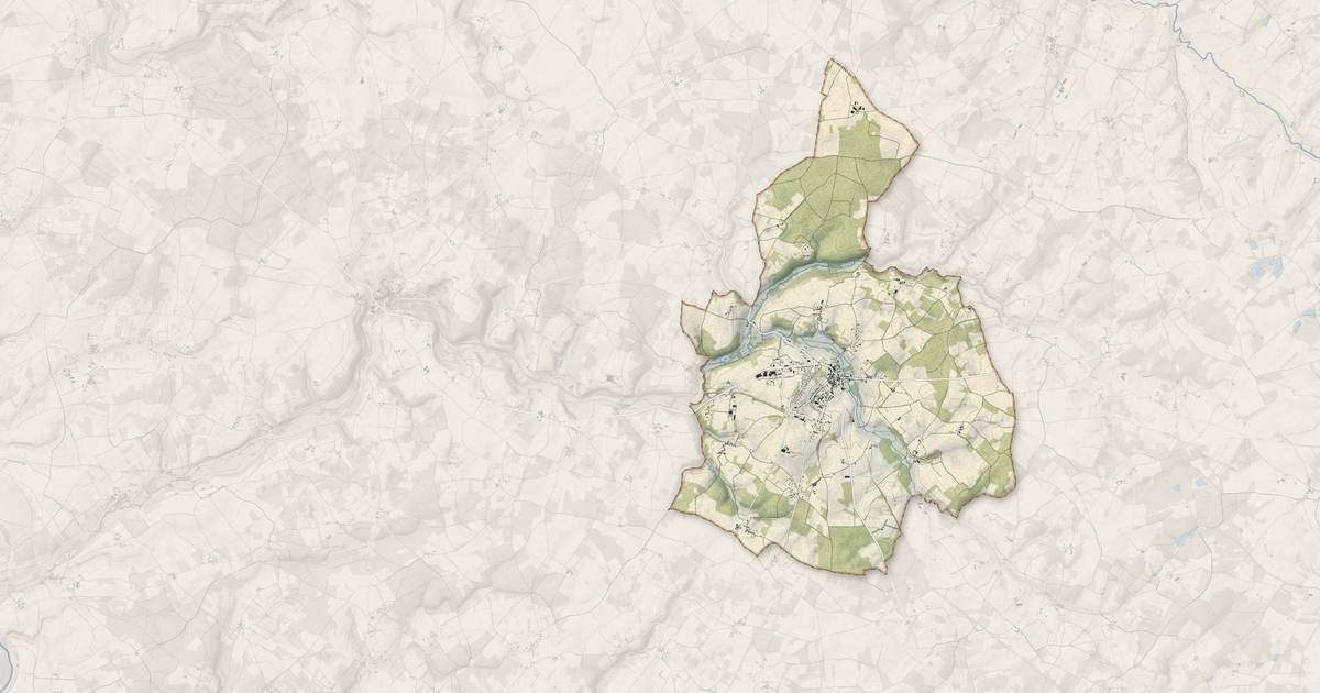 Portrait cartographique de Champagne-Mouton : relief, eau, forêts, bâti et voies, calculés à partir des données de l'IGN
