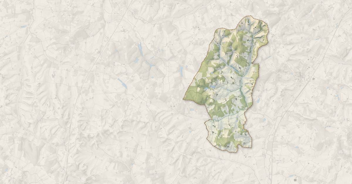 Portrait cartographique de Courgeac : relief, eau, forêts, bâti et voies, calculés à partir des données de l'IGN
