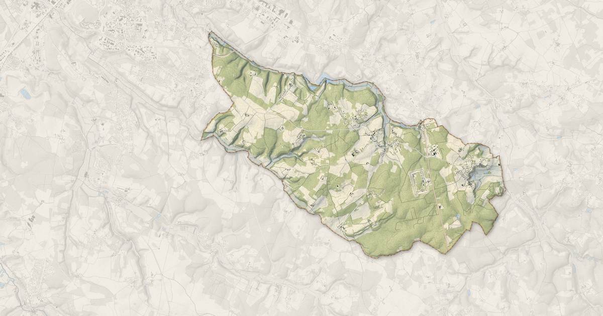 Portrait cartographique de Dirac : relief, eau, forêts, bâti et voies, calculés à partir des données de l'IGN