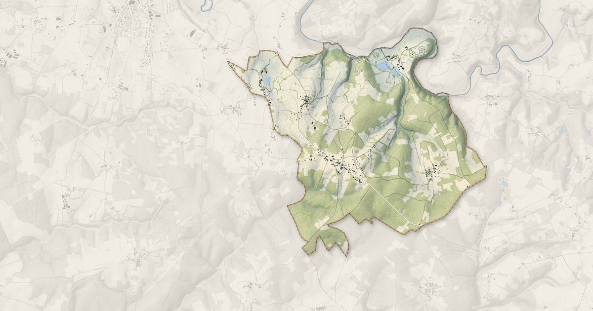 Portrait cartographique de Eymouthiers : relief, eau, forêts, bâti et voies, calculés à partir des données de l'IGN