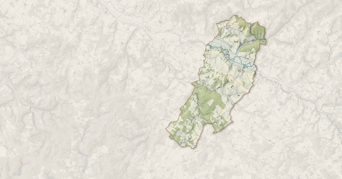 Portrait cartographique de Feuillade : relief, eau, forêts, bâti et voies, calculés à partir des données de l'IGN
