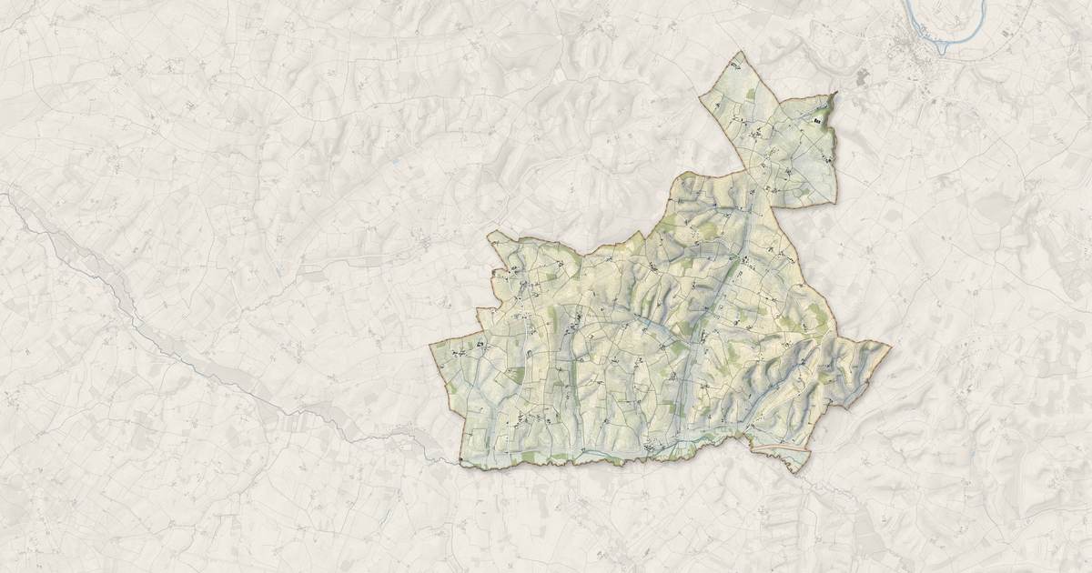 Portrait cartographique de Bellevigne : relief, eau, forêts, bâti et voies, calculés à partir des données de l'IGN
