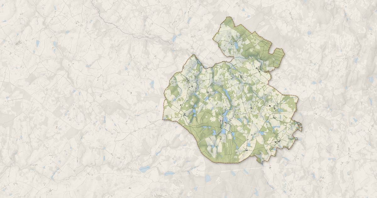 Portrait cartographique de Montrollet : relief, eau, forêts, bâti et voies, calculés à partir des données de l'IGN