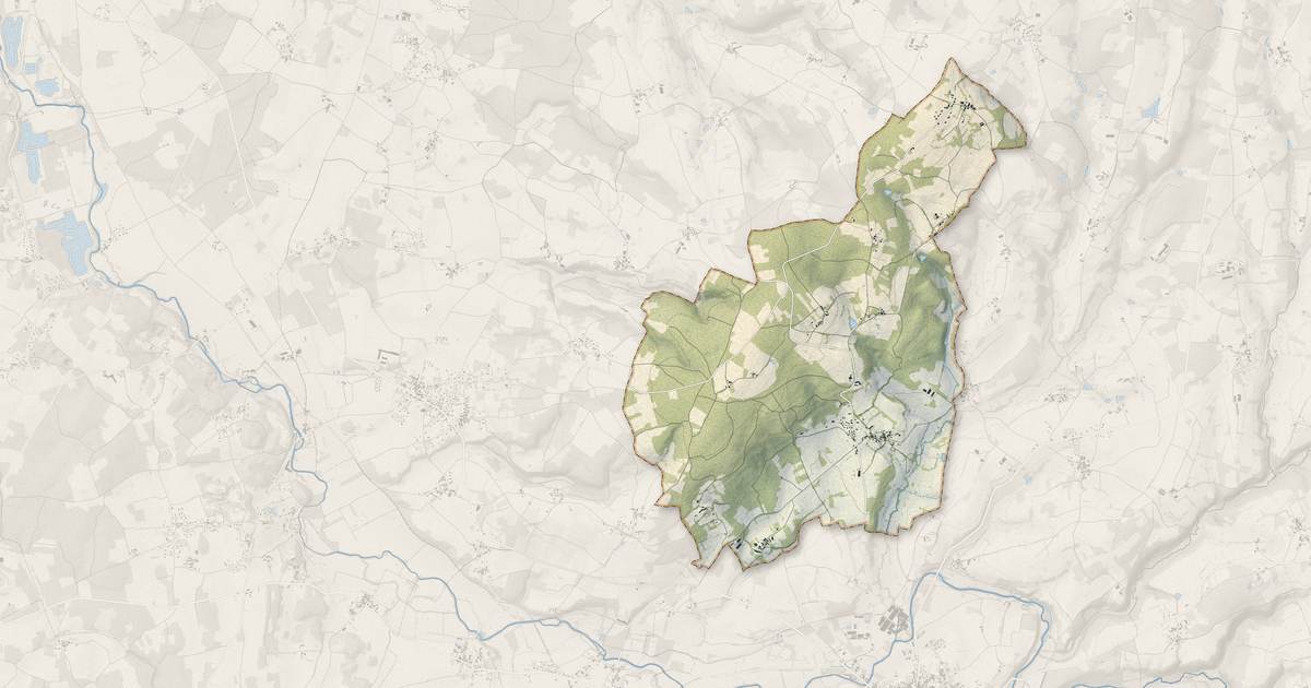 Portrait cartographique de Orgedeuil : relief, eau, forêts, bâti et voies, calculés à partir des données de l'IGN