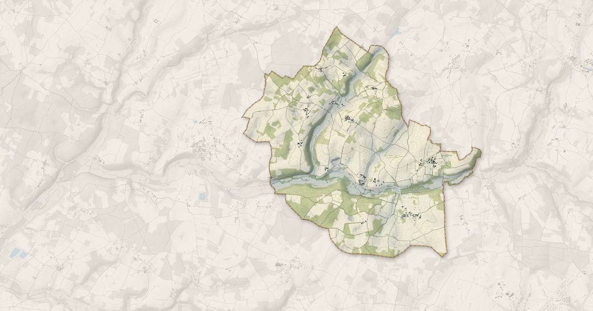 Portrait cartographique de Parzac : relief, eau, forêts, bâti et voies, calculés à partir des données de l'IGN