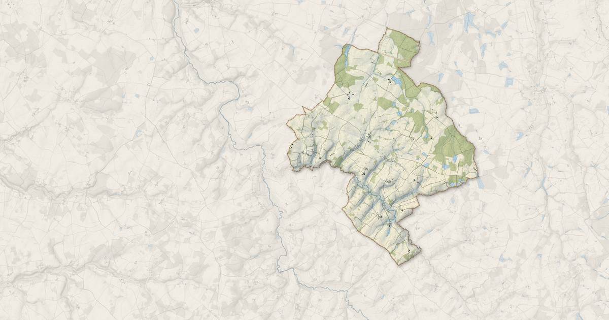 Portrait cartographique de Pleuville : relief, eau, forêts, bâti et voies, calculés à partir des données de l'IGN