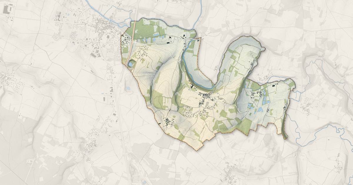 Portrait cartographique de Puyréaux : relief, eau, forêts, bâti et voies, calculés à partir des données de l'IGN
