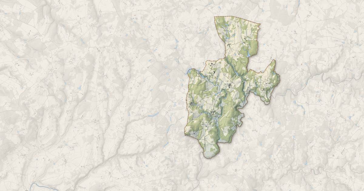 Portrait cartographique de Roussines : relief, eau, forêts, bâti et voies, calculés à partir des données de l'IGN