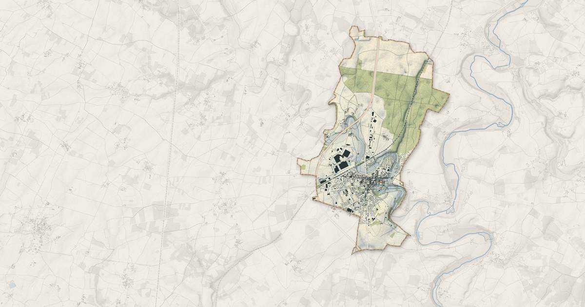 Portrait cartographique de Ruffec : relief, eau, forêts, bâti et voies, calculés à partir des données de l'IGN